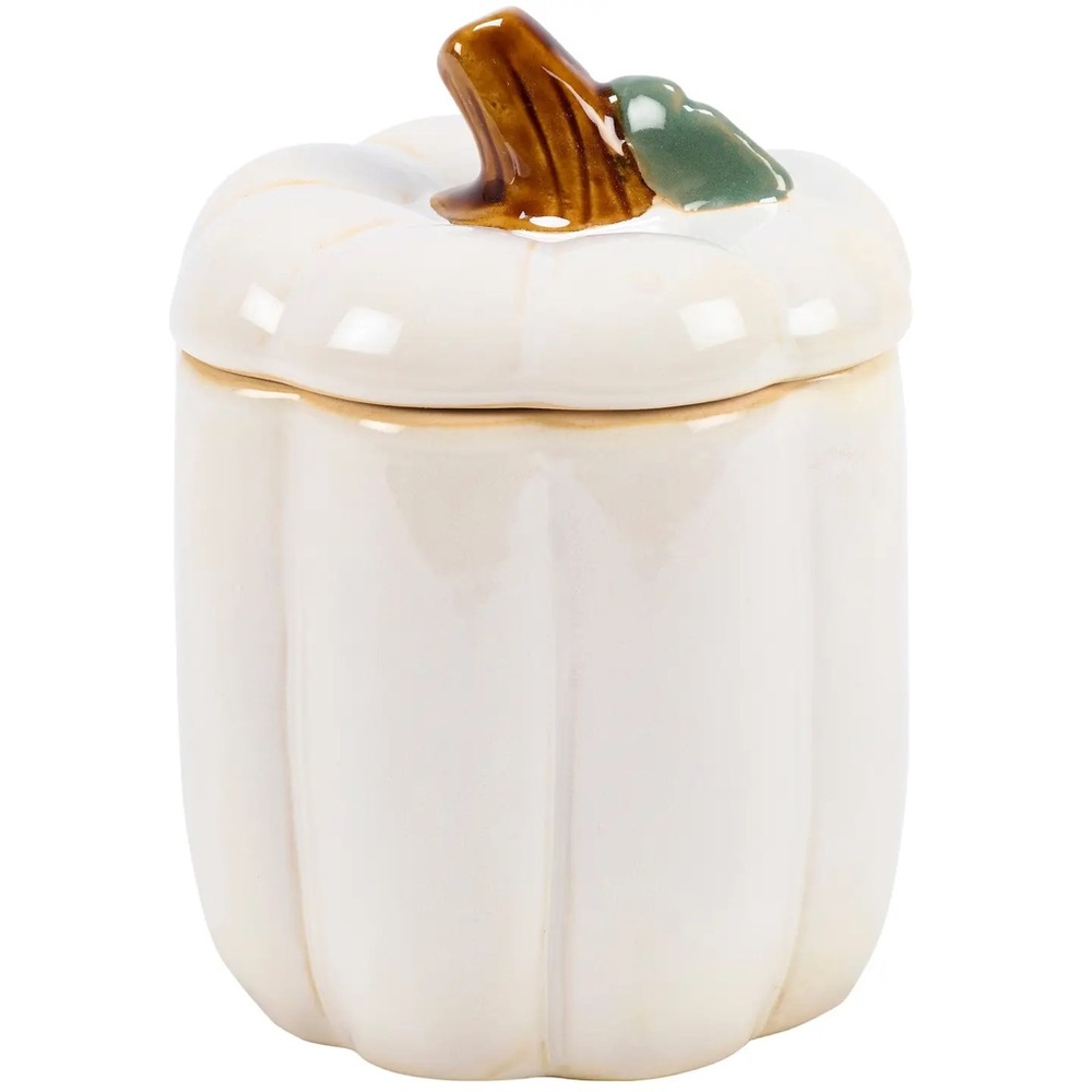 Ceramic Tall White Pumpkin Treat Jar with Lid